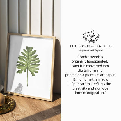 Philodendron Botanical Wall Painting| Modern Art Painting for Living Room Bed Room and Office | 11 x 14 inches (Natural Frame)