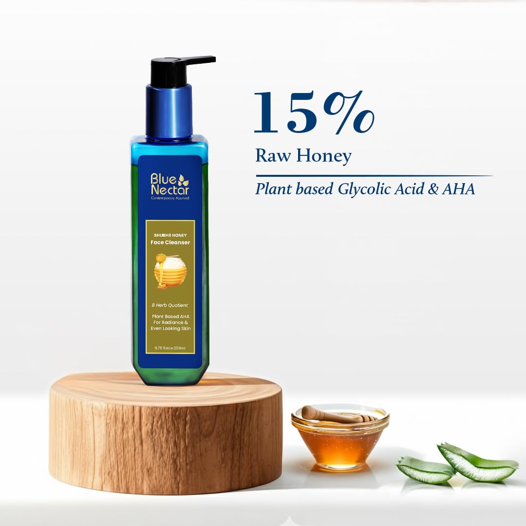 Blue Nectar Honey Face Wash for Detan & Glowing Skin for Men & Women | Radiance & Even Skin Tone | Ayurvedic Face Wash for Dry, Oily & Sensitive Skin (8 Herbs, 30ml)