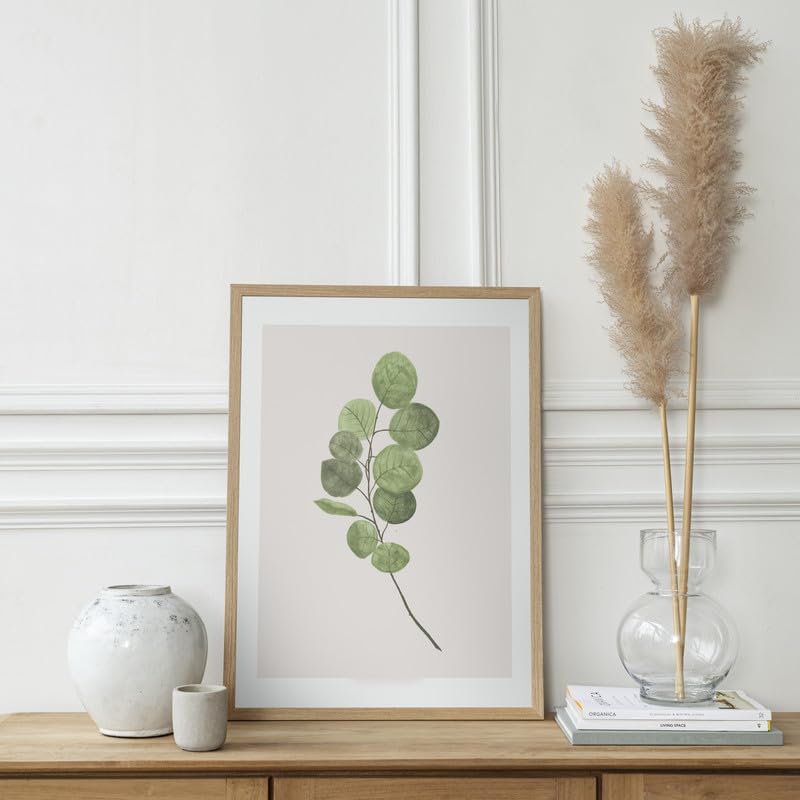 Eucalyptus Leaf Botanical Wall Painting| Modern Art Painting For Living Room Bed Room And Office | 11 X 14 Inches (Natural Frame)