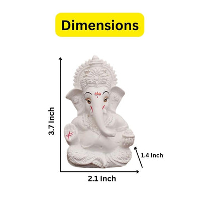 Ganesh Idol Ganesha Statue for Car Dashboard White (8 x 10 cms)