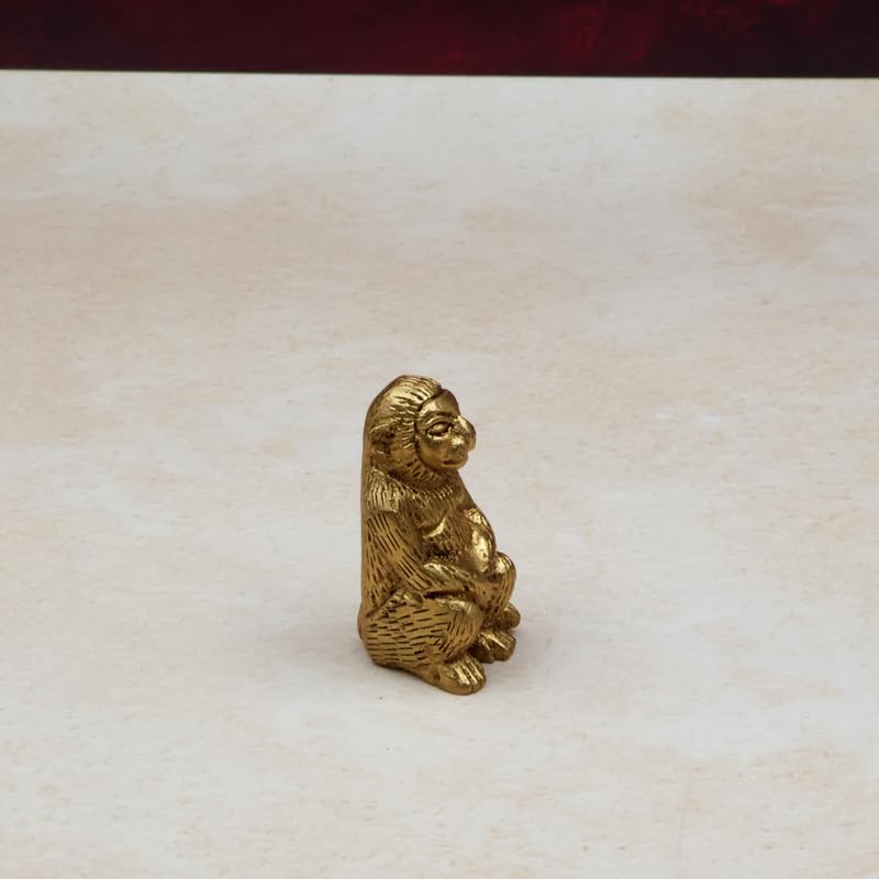 Brass Animal Monkey Statue Handcrafted Decorative Showpiece Idol for Home, Office Dcor (Size : 5cm Height | Weight : 119gm Approxe)