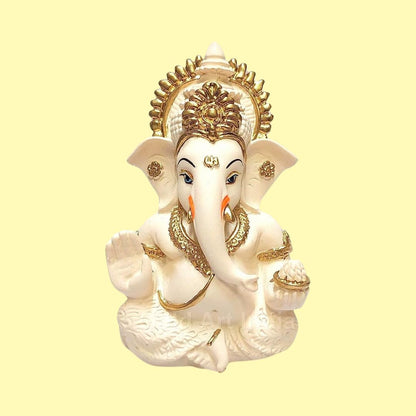 Gold Art India Peach Terracotta Colour Golden Paint Work Vinayaka Idol Car Dashboard Idol Ganesha Murti Ganpati Idol for Home Decor Puja Lord Ganesh Statue Gift for Office Desk Puja Room Figurine