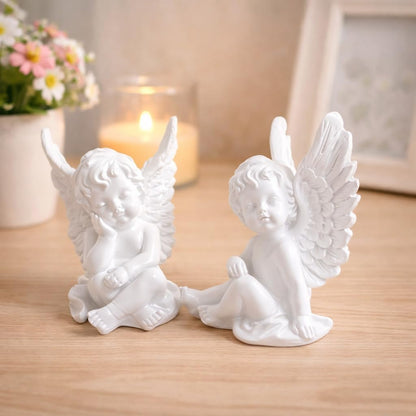 White Angel Cherub Figurine Set – Elegant Home Decor Showpiece for Living Room, Bedroom & Office | Premium Decorative Statue for Anniversary, Housewarming, Birthday & Wedding