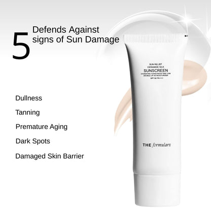 The Formularx Sun Relief Ceramide Sunscreen SPF 50 PA++++ | Broad Spectrum UV & Blue Light Protection | For Oily, Acne prone, Sensitive Skin | Brightening Barrier Care with Niacinamide, Hyaluronic acid, & Peptides | Lightweight, No White Cast | 50g