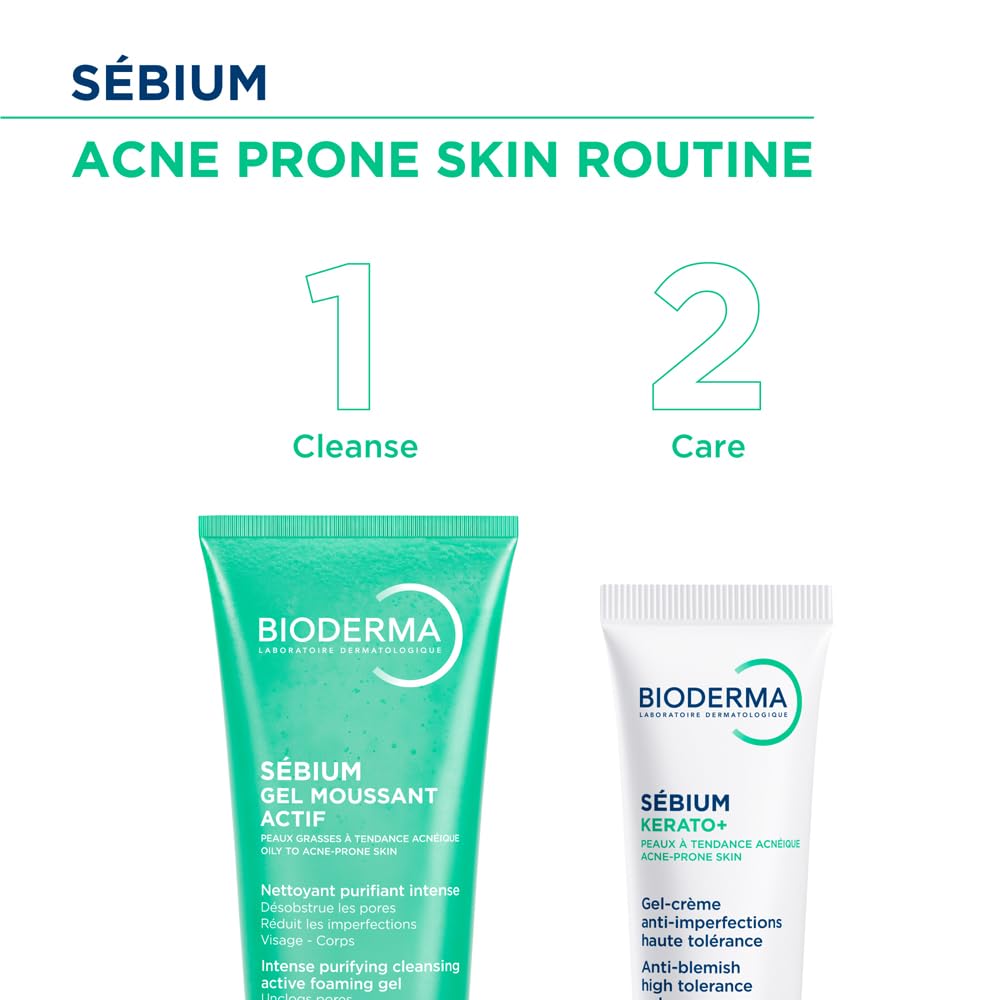 Bioderma Sébium skincare products for acne-prone skin on a white background