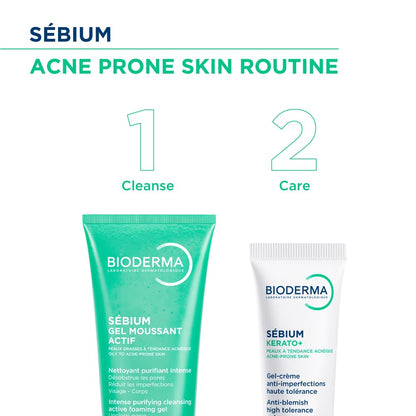 Bioderma Sébium skincare products for acne-prone skin on a white background