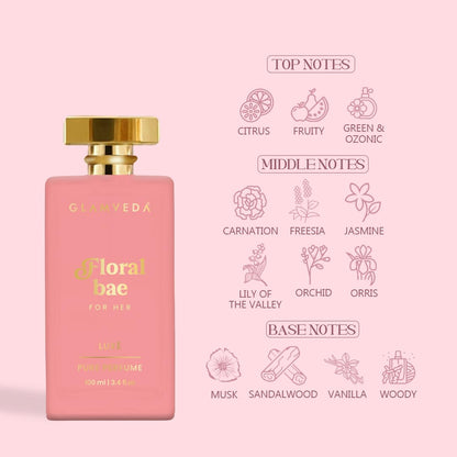 Glamveda Luxury Floral Bae Long Lasting | Perfume for Woman 100ml | Gifts for Woman | with Lily of the Valley, Orchid, Vanilla | Floral & Fruity Premium Fragrance Perfume for Women