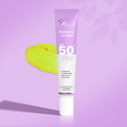 Fixderma Brightening Lip Balm With SPF 50 PA+++ for Pigmented & Dry Lips | 4% Kojic Acid, 2% Alpha Arbutin | Moisturizes, Hydrates & Brightens Pigmented Lips | For Men & Women - 15ml
