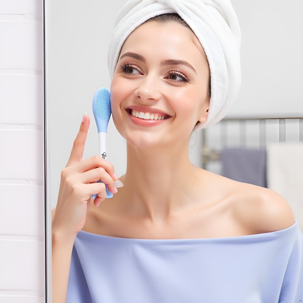 Glam21 Multipurpose Silicone Brush | 2in1 Soft Double-sided Deep Cleansing & Skin Massaging | Micro Scrubber to Face, Nose & Lips for Pore Cleansing, Removing Blackhead