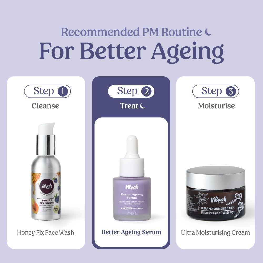 Vilvah Better Ageing Face Serum | Bakuchiol & Blue Pea Extract | Helps Reduce Fine Lines & Wrinkles | Firms, Hydrates & Strengthens Skin Barrier | Beginner-Friendly & Pregnancy-Safe | 20ml