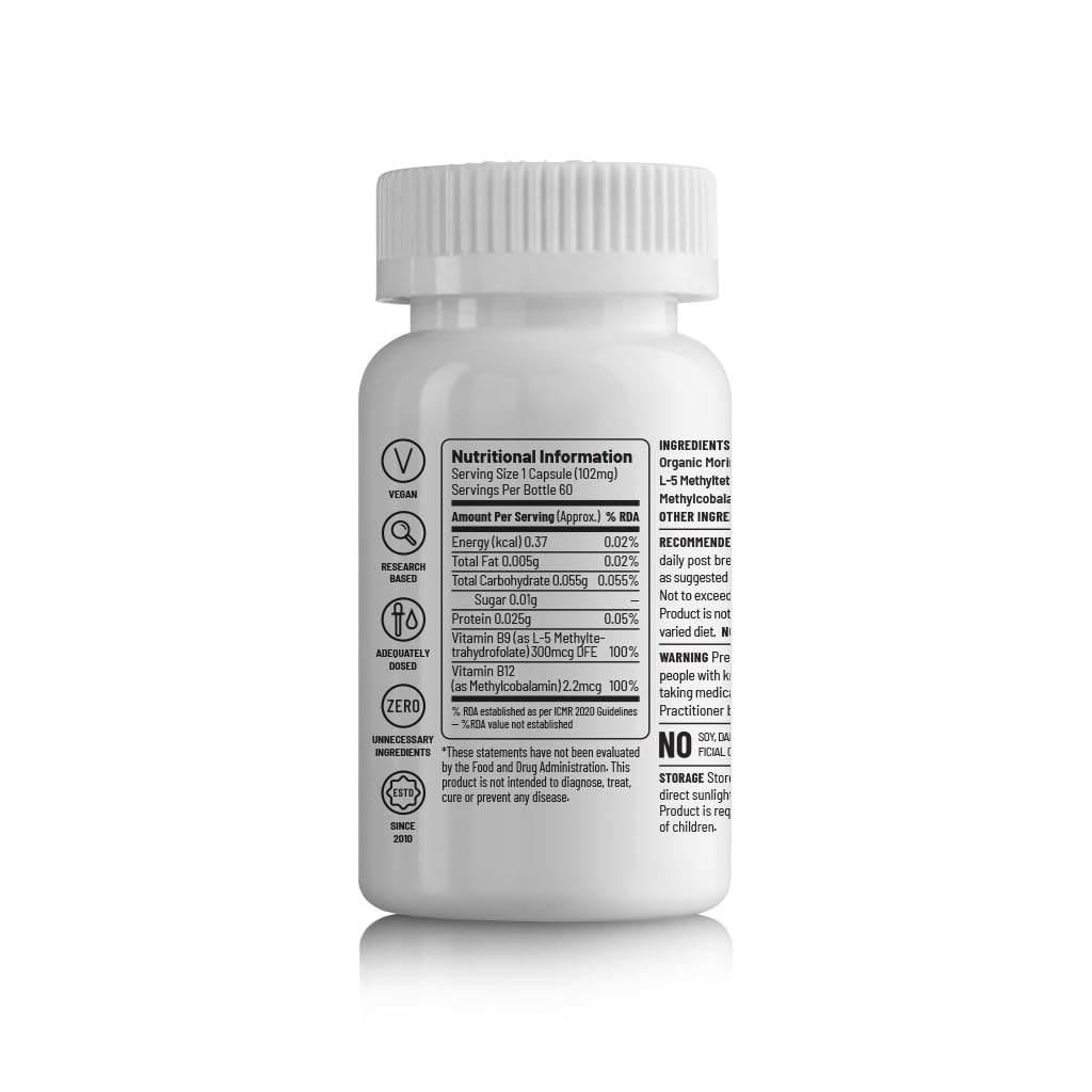Zephivo Unived Basics B12+Folate | Vitamin B12 (Methylcobalamin) with 5-MTHF BioAvailable Folate | Essential for Vegan & Vegetarians | 60 Vegan Capsules
