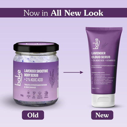 BAKE 2% Kojic Acid Lavender Body Scrub (200g) For Brightening, Tan Removal, Dark Spots & Pigmentation | Niacinamide & Ceramide Complex | Exfoliates & Brightens Underarms | Face Scrub with Walnut Granules | For Women & Men