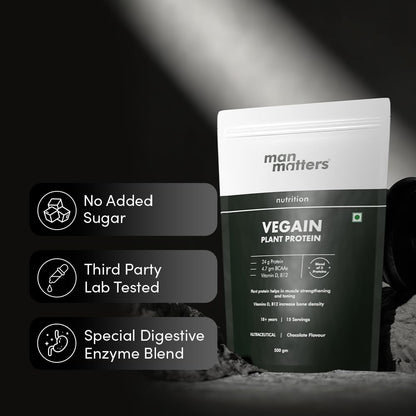 Man Matters VEGAIN Plant Protein Powder for Men | 100% Vegetarian | Made with Pea, Brown Rice, Moong Bean and Whole Algae | Gluten Free, Dairy Free & Soy Free | 500 grams