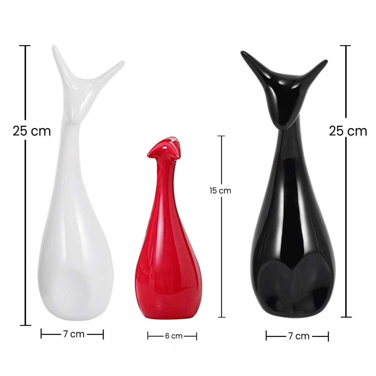 Home Decor Lucky Deer Statue Family Ceramic Figures - (Set of 3, Red,Black & White Color)