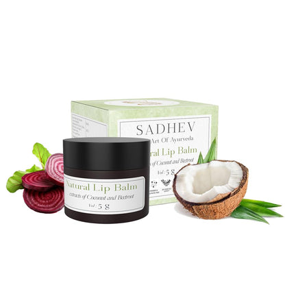 Sadhev Ayurvedic Natural Lip Balm With Beetroot & Coconut Oil | Mildly Tinted Moisturizer | Softens Dry Chapped & Pigmented Lips All Day (5 gm)