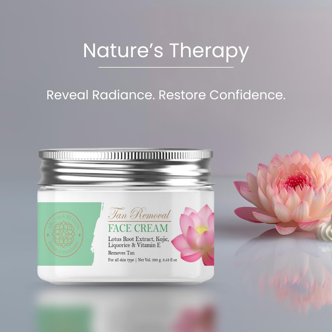 Face cream jar with lotus flower design on a reflective surface, featuring 'Nature's Therapy' branding.