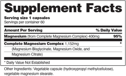 Snap Triple Magnesium Complex for Women & Men for Sleep & Muscle Support – 400mg, 3-in-1 Magnesium Supplement – Bisglycinate, Citrate & Oxide – Chelated for High-Absorption, 60 Vegetarian Capsules
