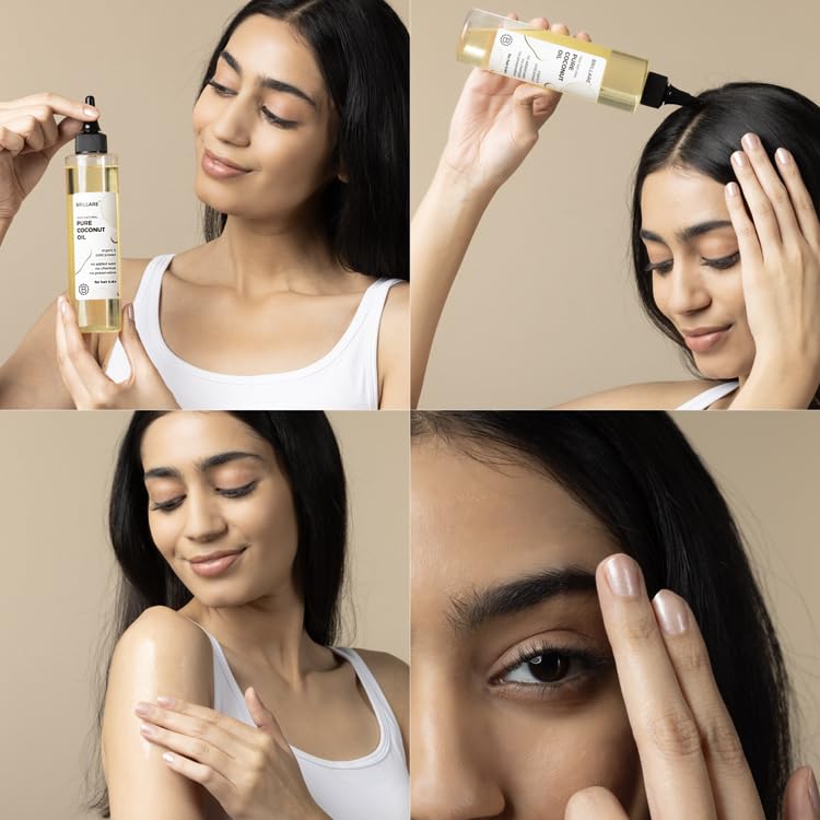 Brillare Pure Coconut Oil, Organic and Cold Pressed Hair Oil with Zero Chemicals, Rich in Vitamins & Amino Acids, Best for Dry & Flaky Skin