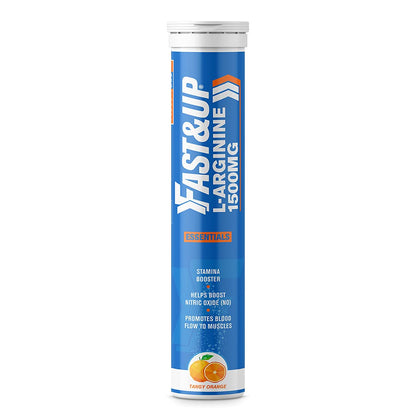 FAST&UP L-Arginine Essentials 1500 mg, Effervescent L-Arginine Supplement, Refreshing Orange Flavour, Boosts Stamina and Nitric Oxide (NO), Delays Onset of Fatigue – Pack of 20 Effervescent Tablets