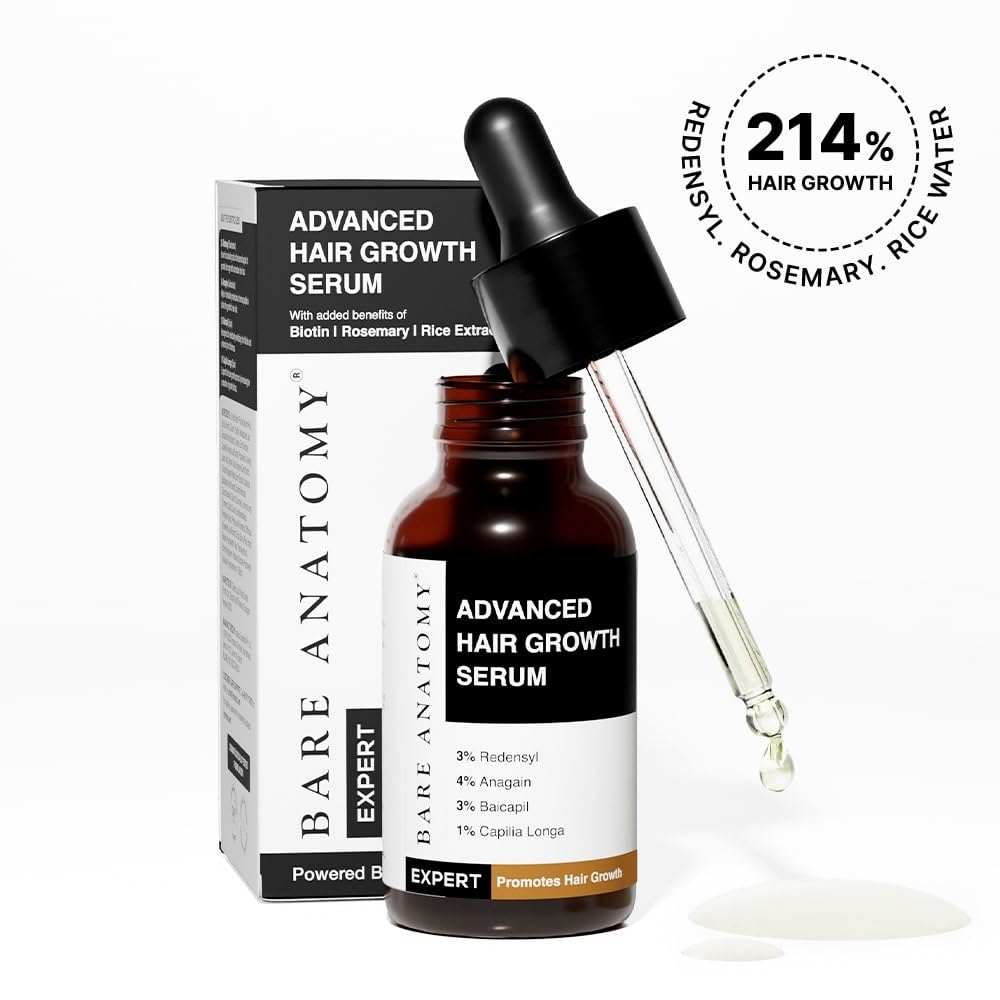 Bare Anatomy Expert Anti-Hair Fall Shampoo (250ml) & Advanced Hair Growth Serum (30ml) | Adenosine, Peptides, Redensyl, Rice Water, & Rosemary | Hair Growth & Hair Fall Control Combo for Women & Men