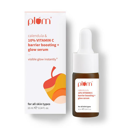 Plum 10% Vitamin C & Calendula Barrier Boosting + Glow Serum 10ml | 3% Niacinamide, 1% Hyaluronic Acid & Ceramide Complex | Reduces Pigmentation & Dark Spots | Boosts Glow | For Men & Women | All Skin Types