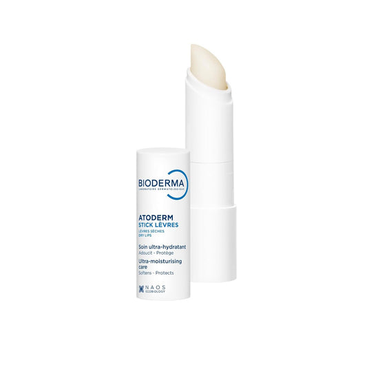 Bioderma Atoderm lip balm and stick on a white background