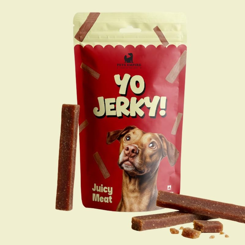 PETS EMPIRE Yo Jerky Juicy Meat Dog Treats, 100g | High Protein Soft Chew Snacks for Dogs | Made with Real Chicken & Sweet Potato | Grain-Free, HealthyR Eward for Puppies & Adult Dogs