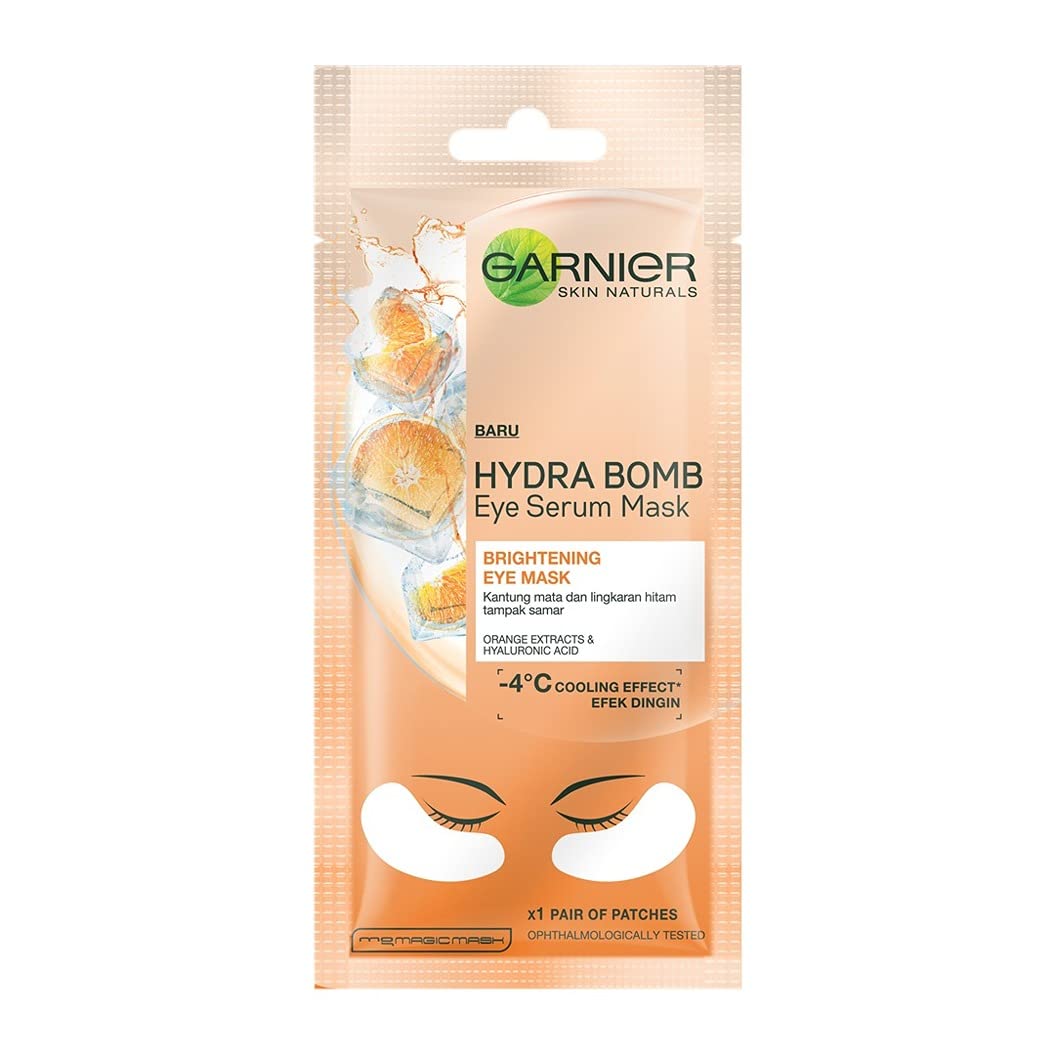 Garnier Hydra Bomb Eye Serum Mask packaging on a white background