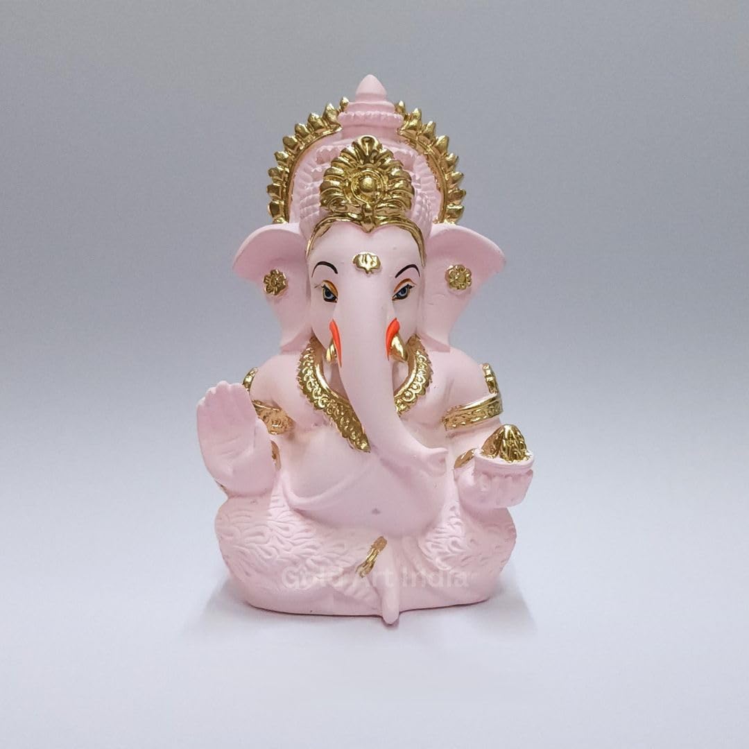 Gold Art India Pink Finish Lord Ganesha Idol for Car Dashboard & Home Decor | Ganpati Murti for Puja Room & Office Desk | Decorative Gift Figurine (3.5 Inches)