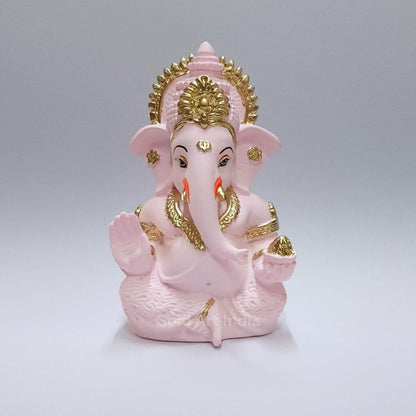 Gold Art India Pink Finish Lord Ganesha Idol for Car Dashboard & Home Decor | Ganpati Murti for Puja Room & Office Desk | Decorative Gift Figurine (3.5 Inches)