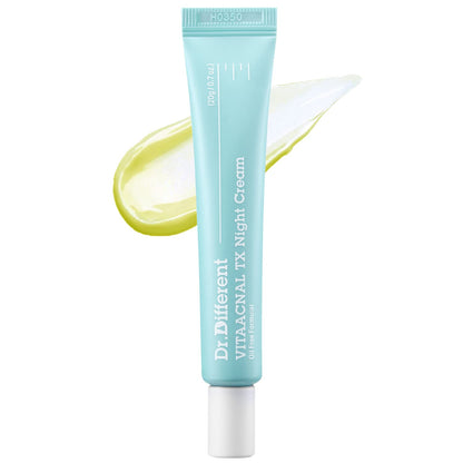 Dr.Different Vitaacnal Tx Night Cream For Face - Soothing & Nourishing Retinal Sebum Control Night Cream For Acne-Prone Skin - Blackheads Care Oil-Free Treatment Removes Dead Skin Cells 0.7Oz.