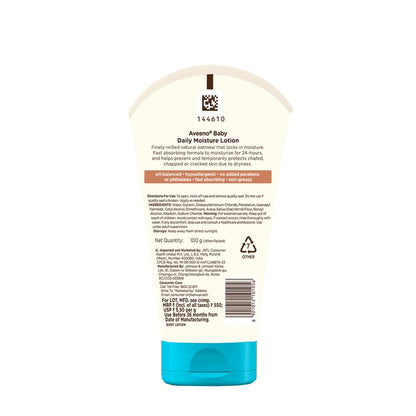Aveeno Baby Daily Moisture Lotion 100g with Oat Flour, Glycerin, and dimethicone | Hypoallergenic, Fragrance-Free, Pediatrician Recommended | Nourishes, soothes, & Protects Baby's Sensitive Skin