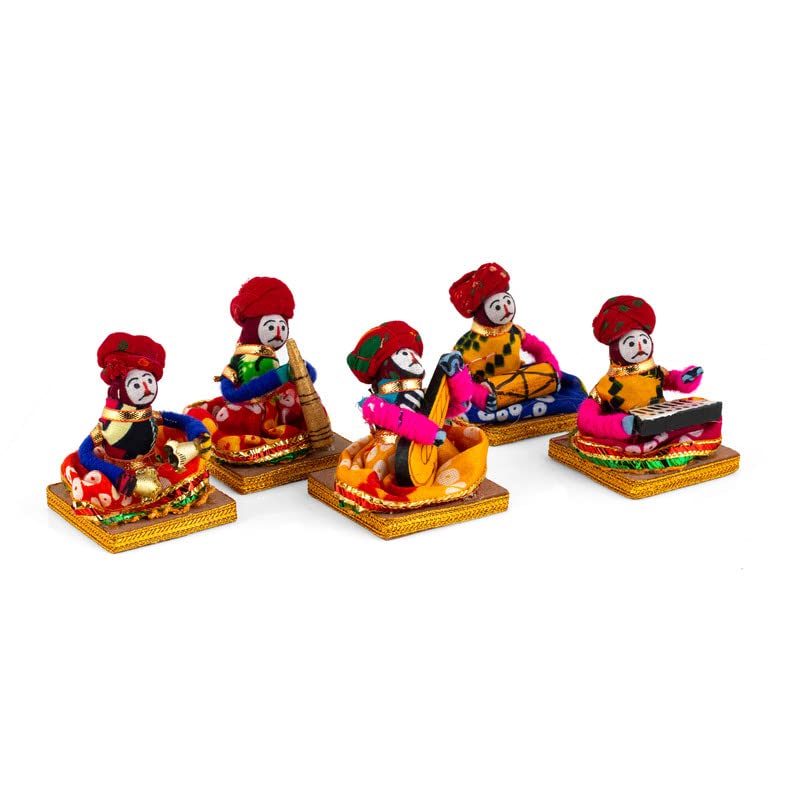 JH Gallery Recycled Material Rajasthani Musician Bawla Puppets Idol (7x28 cm Multicolor) -5 Piece (Male Puppets)