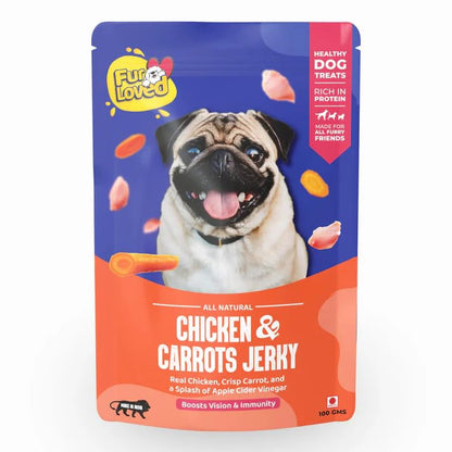 Fur Loved Chicken & Carrot Jerky | Natural & Nutritious Dog Treats (30 GM)|Pack_1|