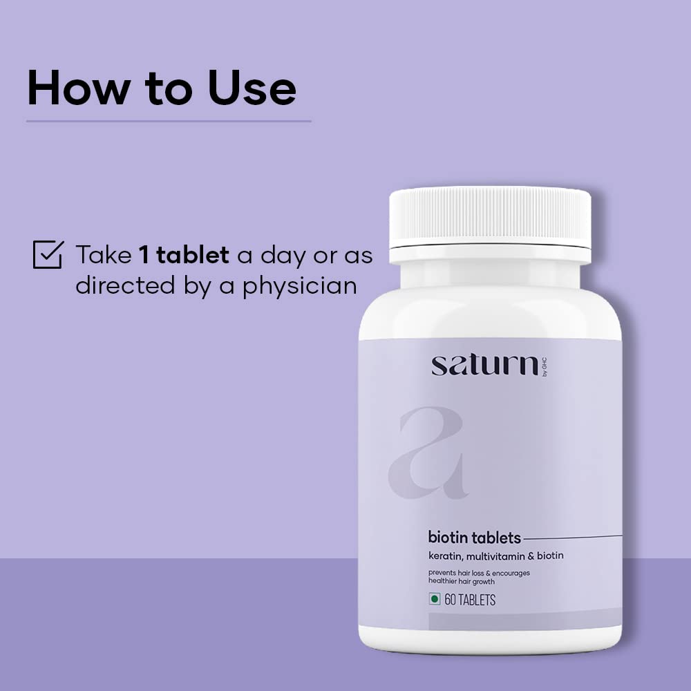 saturn by ghc Biotin Hair Gummies | Stronger Hair & Nails | Hair Gummies for Women| Vitamin B7, 60 Tablets