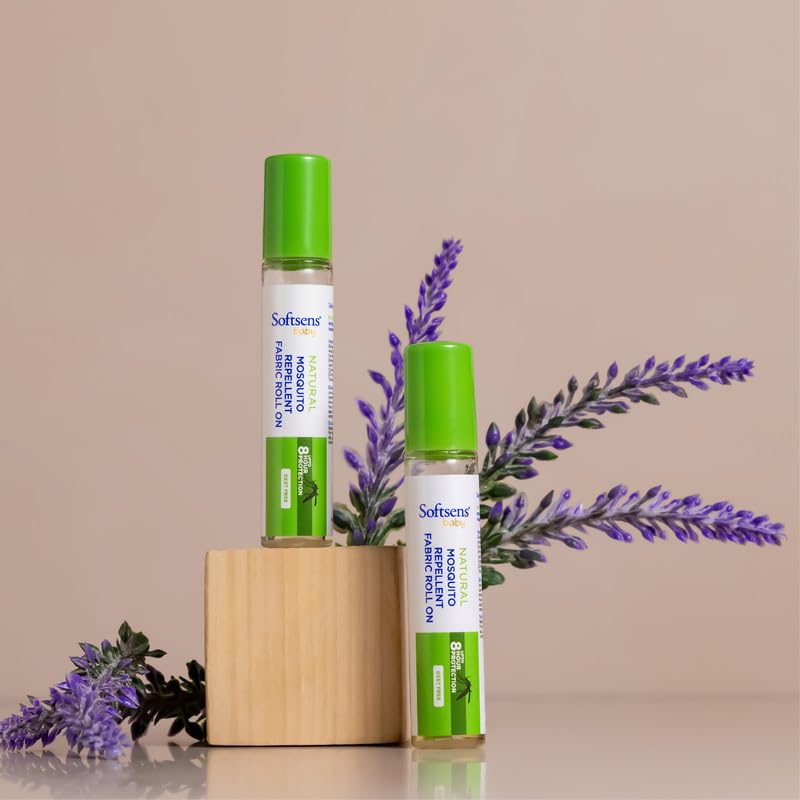 Softsens Baby Mosquito Repellent Fabric Roll-On 8ml each (Pack of 2) | Natural Plant-Based Protection | DEET-Free & Safe for Clothes | Up to 8 Hour Shield for Babies & Kids | Compact & Travel-Friendly | Non-Staining Formula