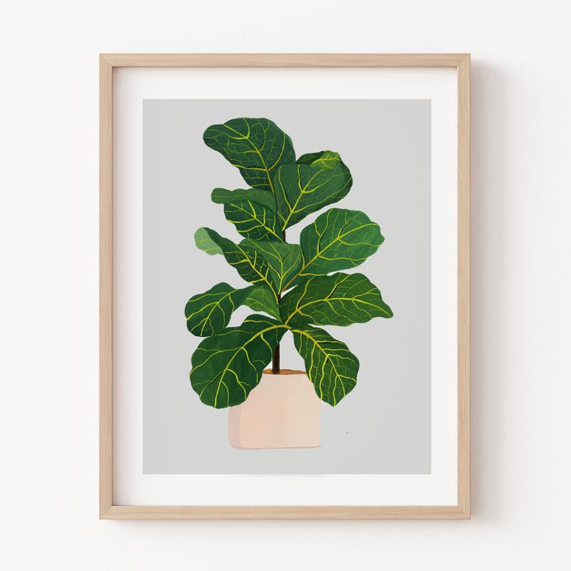 Fiddle Fig Botanical Wall Painting| Modern Art Painting for Living Room Bed Room and Office | 11 x 14 inches (Natural Frame)