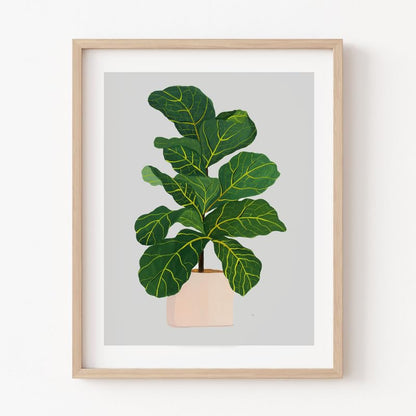 Fiddle Fig Botanical Wall Painting| Modern Art Painting for Living Room Bed Room and Office | 11 x 14 inches (Natural Frame)