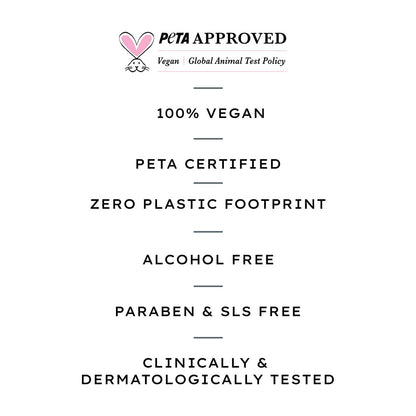 List of product features with PETA certification on a white background
