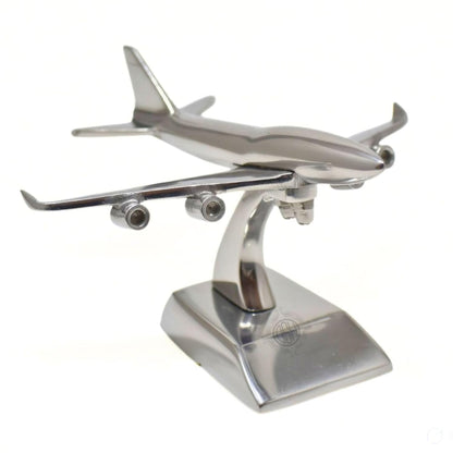 Brass Jet Plane On Stand Table Top Decorative Showpiece for Home Decor & Office Table and Gifting. (Silver)