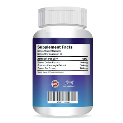 Supplement bottle with blue label and white cap on a white background