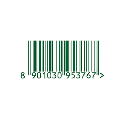 Green barcode with a sequence of numbers on a white background