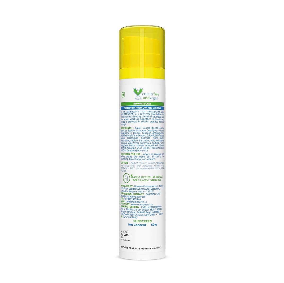 Mamaearth Baby Rich Moisturizing Ultra Light Sunscreen - 50g | SPF 50 & PA++++ | Water Resistant | Lightweight & Moisturizing | Suits all Skin Type | Safe For Babies | Dermatological Tested | Hydrating Sun Protection