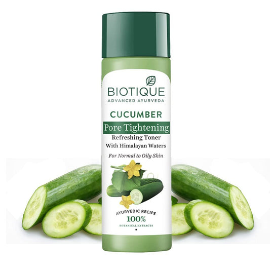 Biotique Cucumber Pore Tightening Toner| Ayurvedic and Organically Pure| Maintains Skin’s Natural pH |100% Botanical Extracts| Suitable for Normal & Oily Skin Types| 120mL