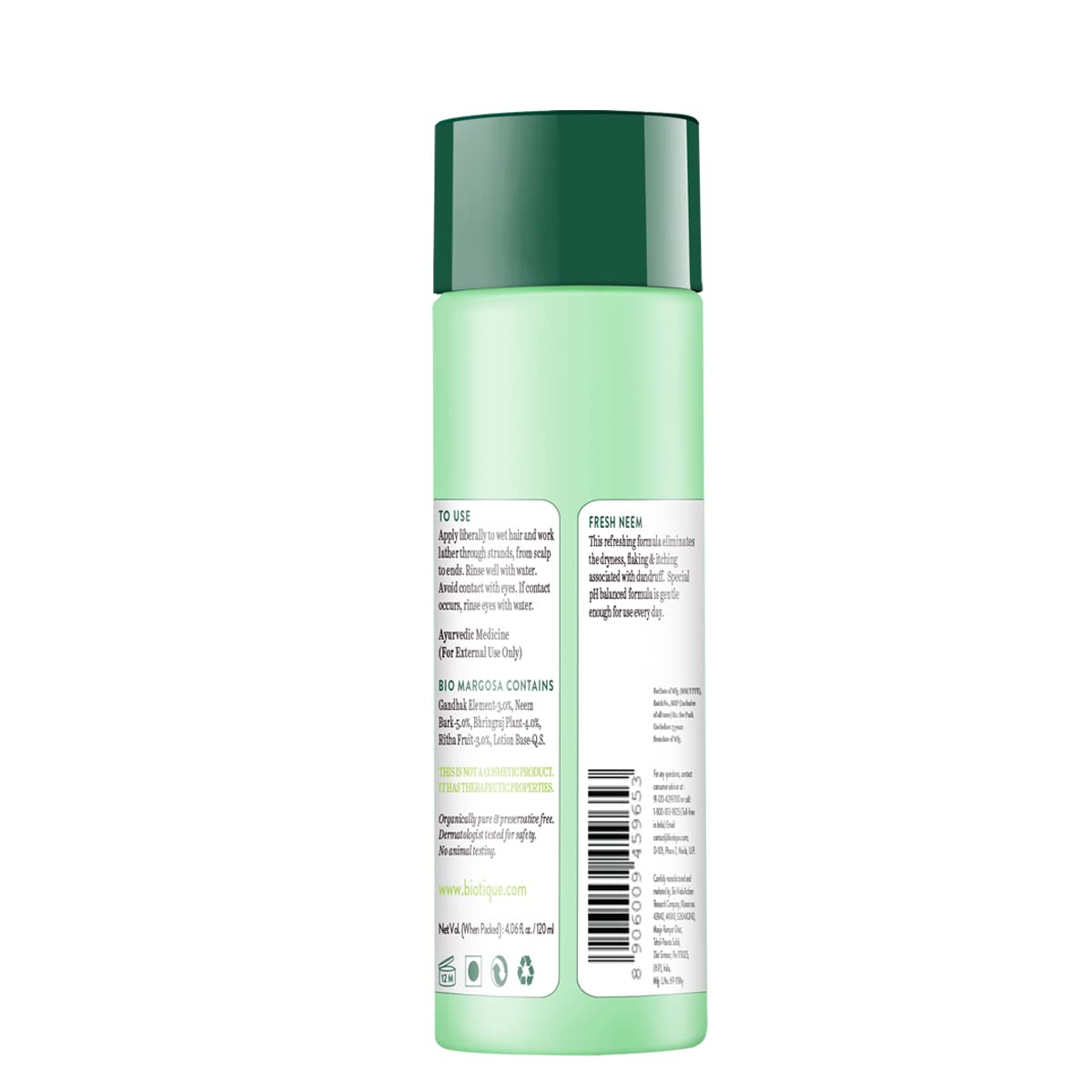 Green bottle with label on a white background