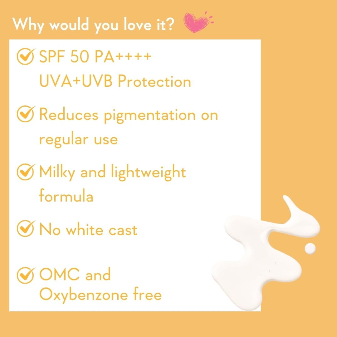 WishCare Vitamin C Pure Glow Milk Sunscreen with SPF 50 PA++++ In-Vivo Tested | Glowing Skin with Broad Spectrum Protection | Ultra Lightweight, Oil Free & No White Cast | For All Skin Types | 30ml