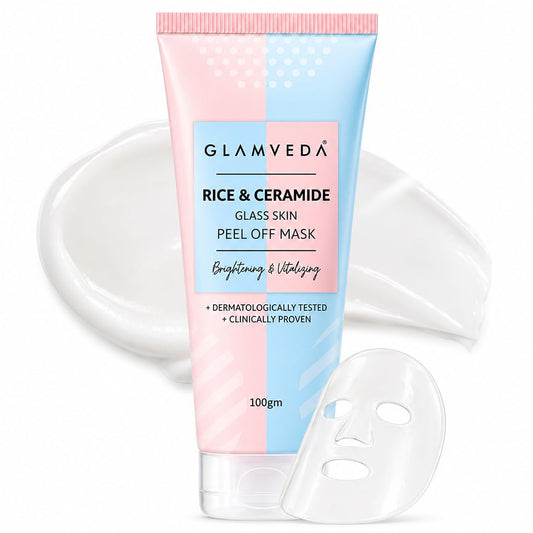 Glamveda Korean Rice & Ceramide Peel Off Mask for Men & Women | Brightening Face Pack for Even Tone Complexion & Anti-Ageing Care | Nourishes Dry & Dull Skin | Dermatologically Tested (100gm)