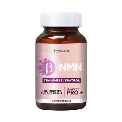 ZEROHARM NMN + Trans-Resveratrol 500 mg | High-Purity 99.5% NMN | Supports Healthy Aging, Cellular Energy, NAD+ Levels, Skin Health, Joint Support, Antioxidant | For Men & Women - 30 Veg Capsules