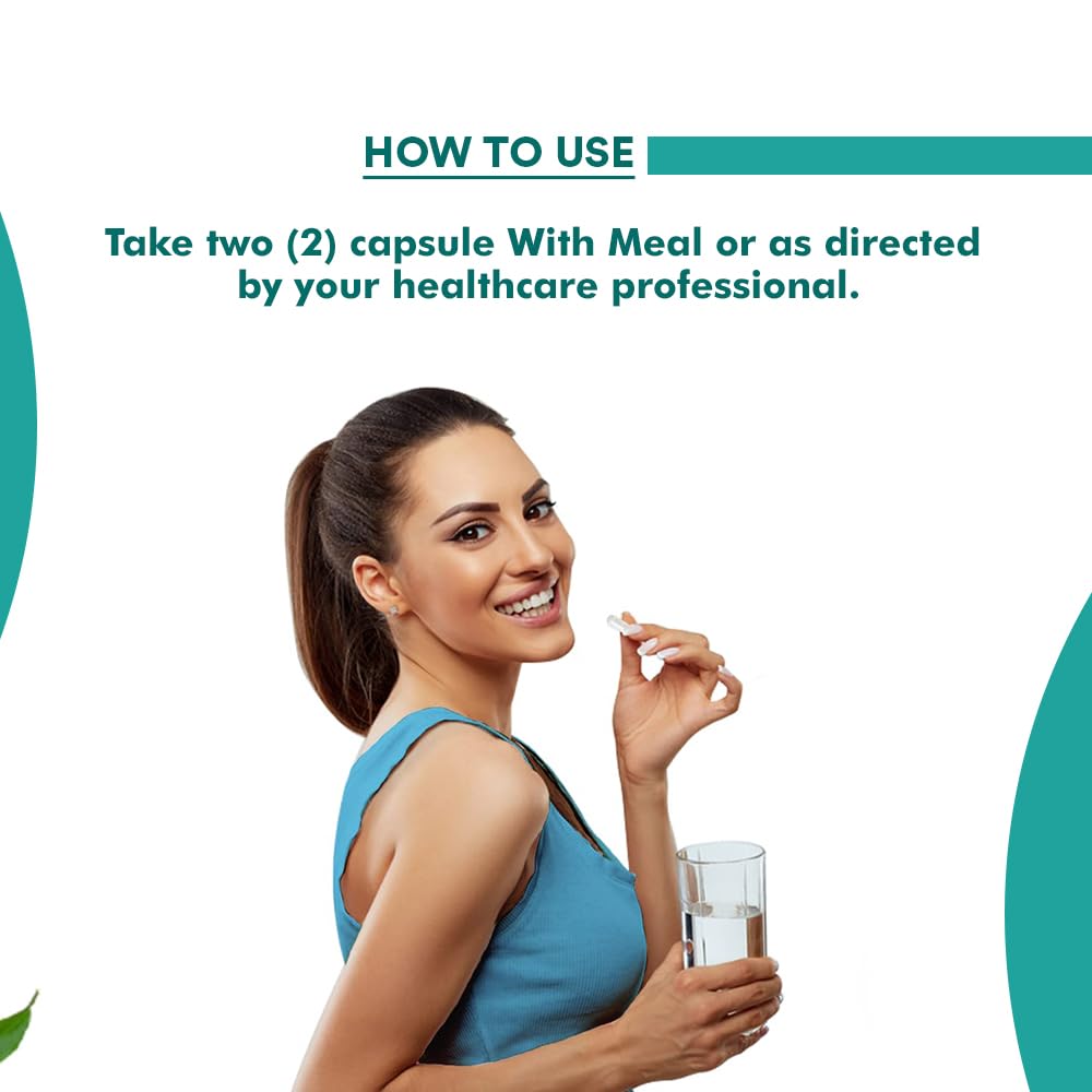 Woman holding a pill and a glass of water with text on how to use capsules.