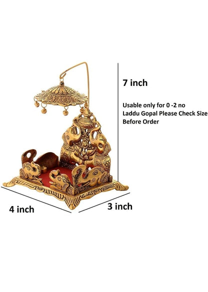 LABHCART Metal Krishna Sihasan, Laddu Gopal Singhasan for Home and Office Metal Home Temple - (10 Cm X 8 Cm X 18 Cm), Gold
